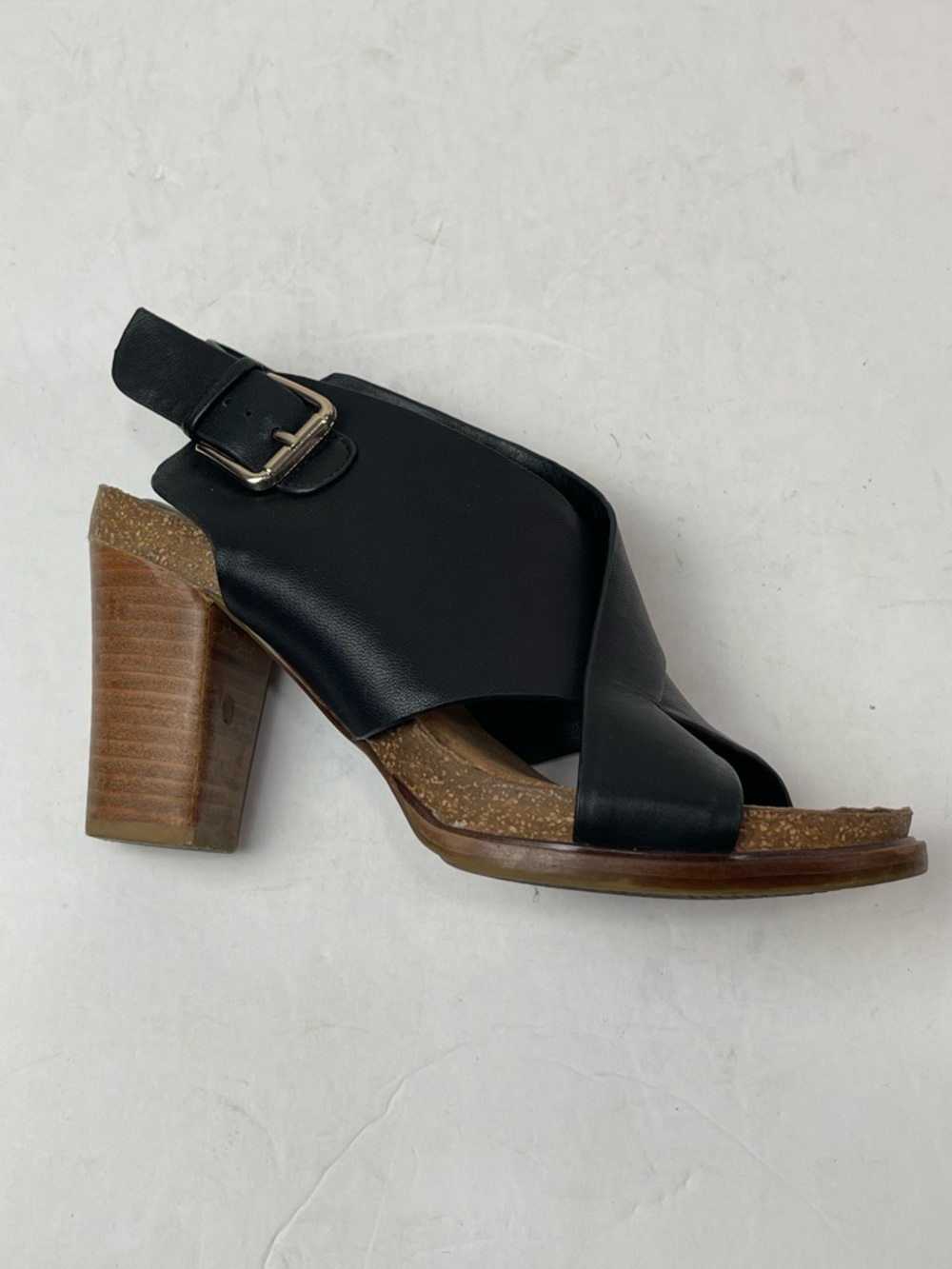 Sofft Cambria Leather Womens 7M Black Stacked Heel Sandals Buttery Soft & Comfy